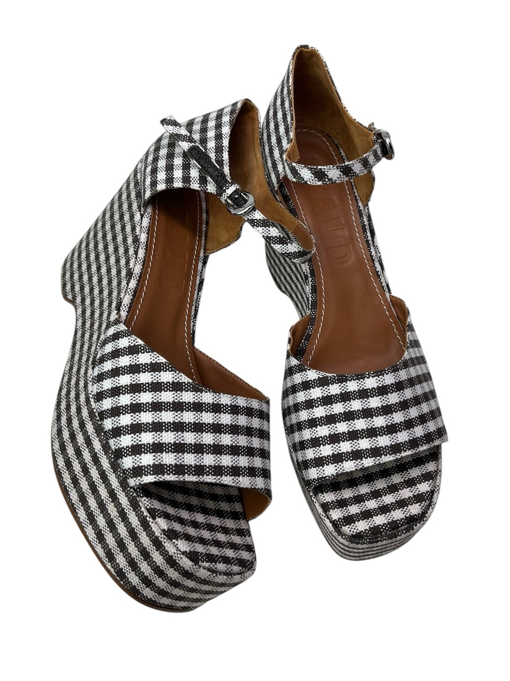 Staud Stella 90s Style Checker Print Canvas Platform Sandals